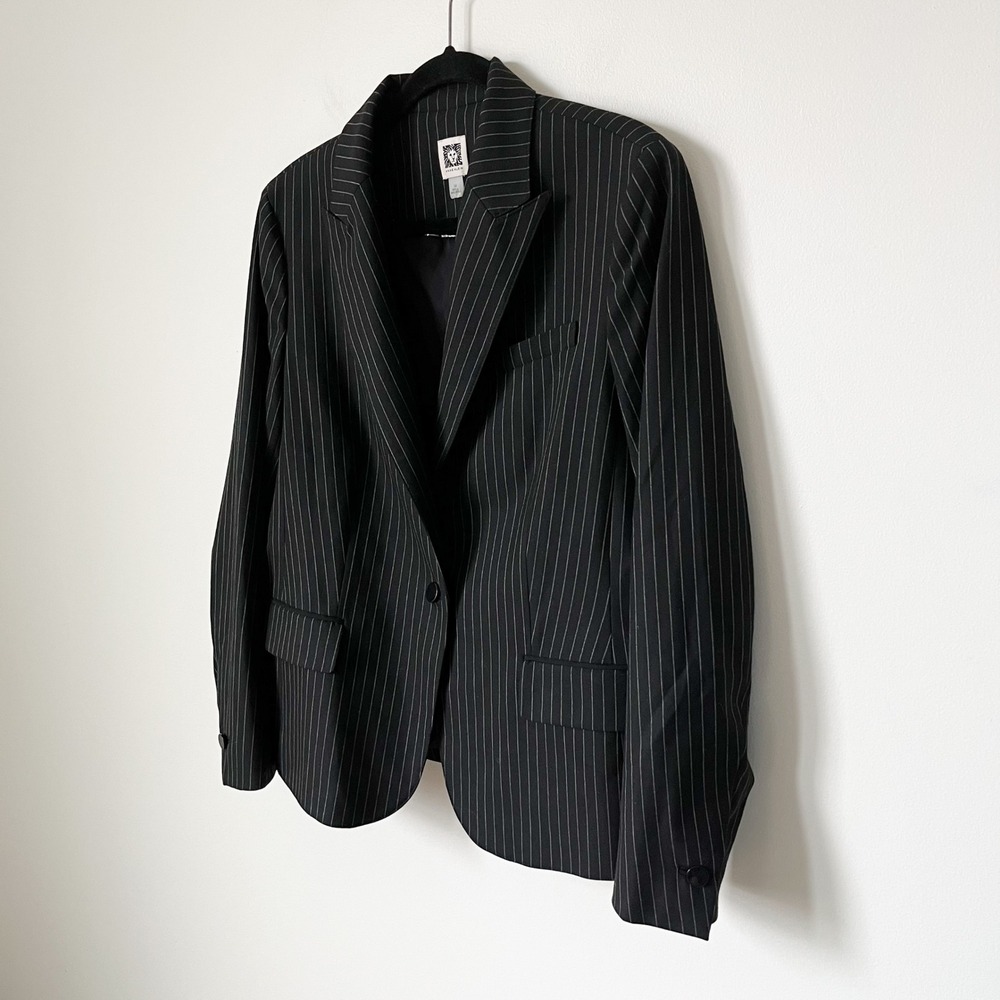 Anne Klein Pinstripe Blazer‎ Womens 14 Black White - Picture 2 of 9